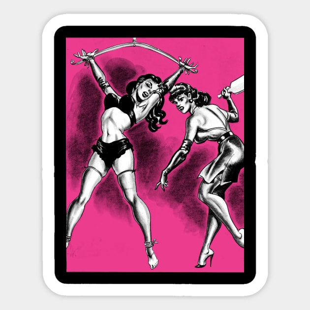 Lingerie Lesbian Girls Bondage Pulp art Fetish Pin Up BDSM Sticker by Juandamurai